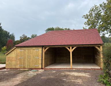 Pic 113. 6.0m x 6.0m 2 bay Carriage House with 4.2m x 6.0m attached Cart Lodge and tiled roof